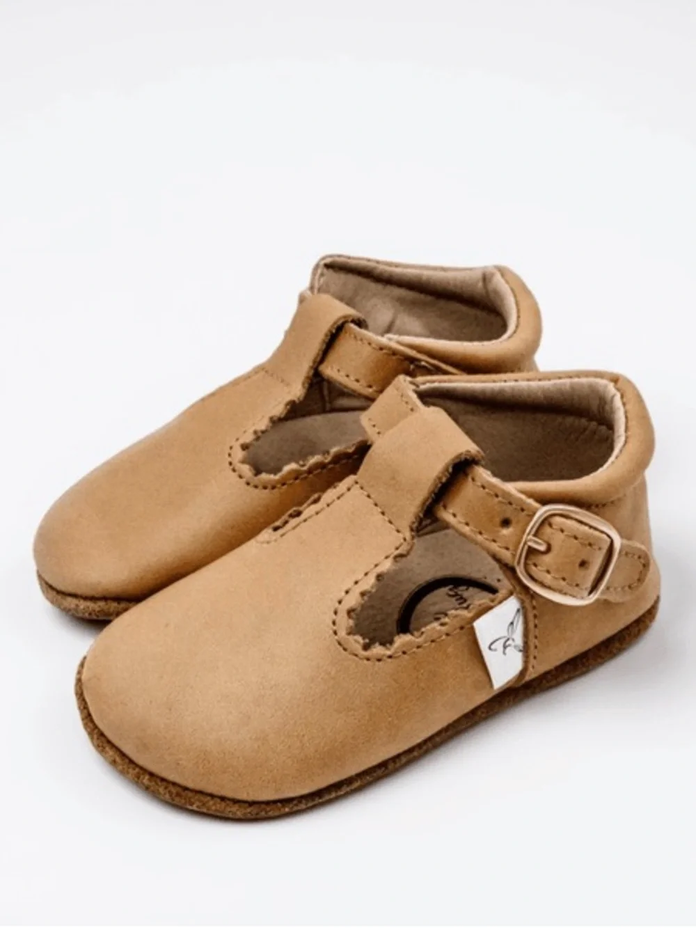 Kids Classic T-Strap Moccasins in Tan